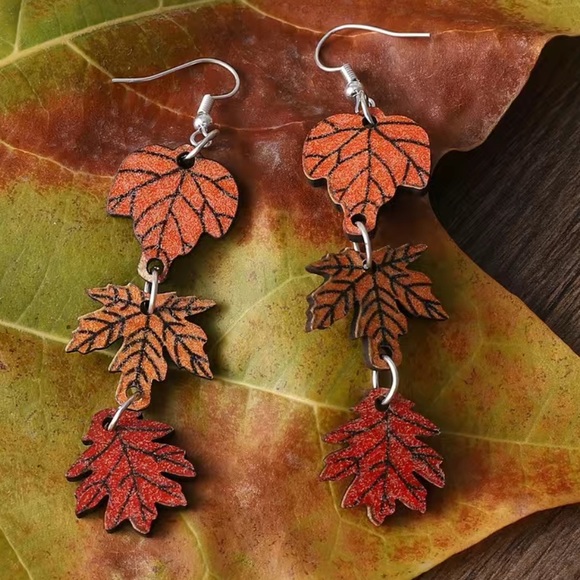Autumn Leaf Dangle Earrings - Picture 3 of 6